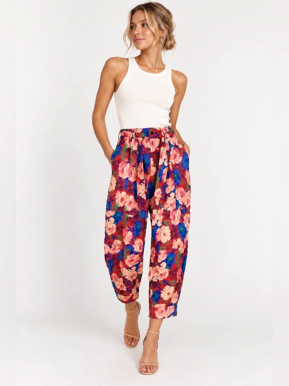 Zara Bright Floral Flower Cargo Trouser Pants S
